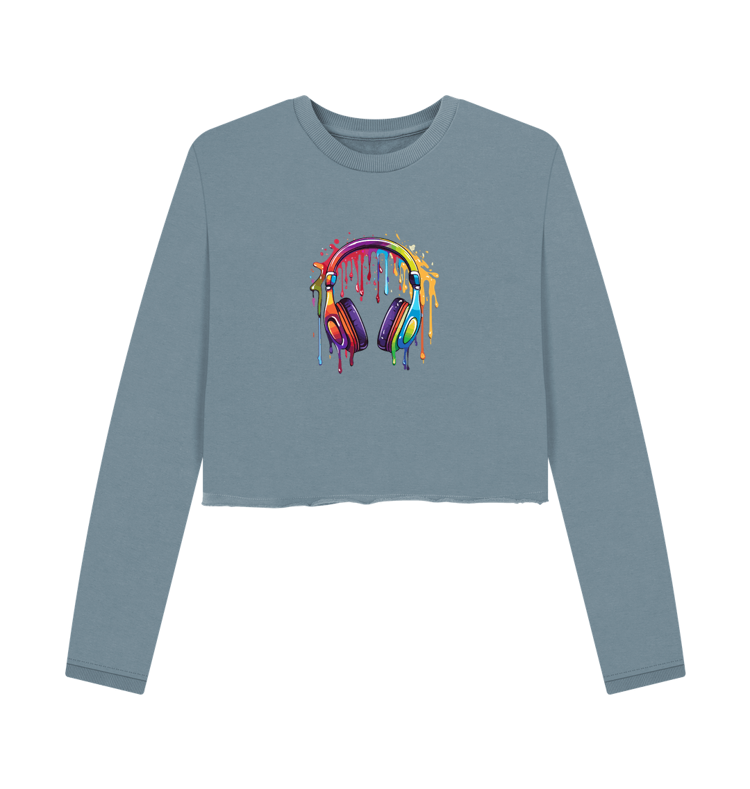 Long-sleeved sweatshirt with colorful headphones graphic