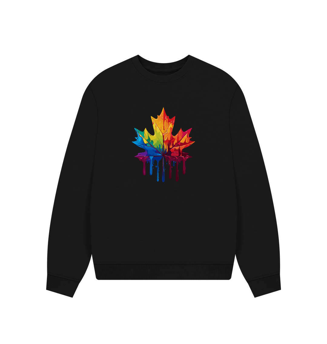 Black sweatshirt with colorful dripping leaf design