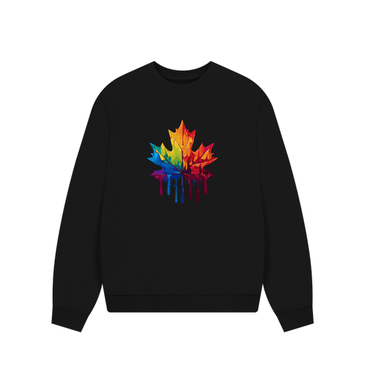 Black sweatshirt with colorful dripping leaf design