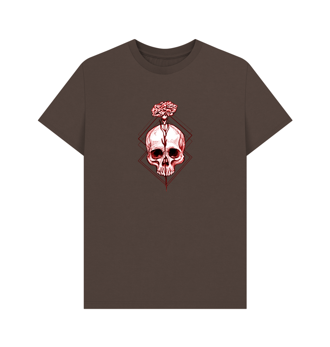 Brown t-shirt with skull and flower design
