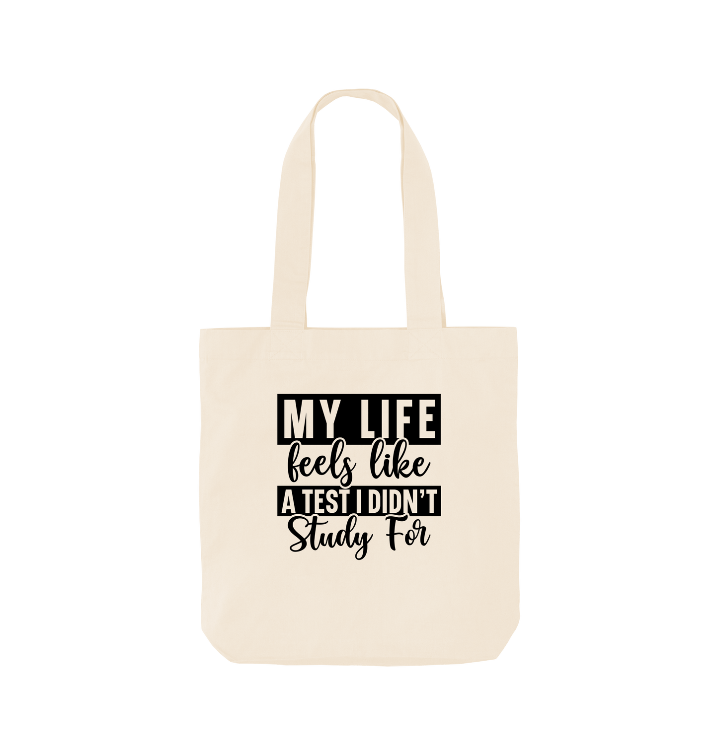 White tote bag with text design
