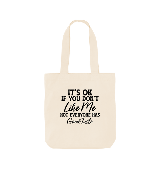 White tote bag with text design