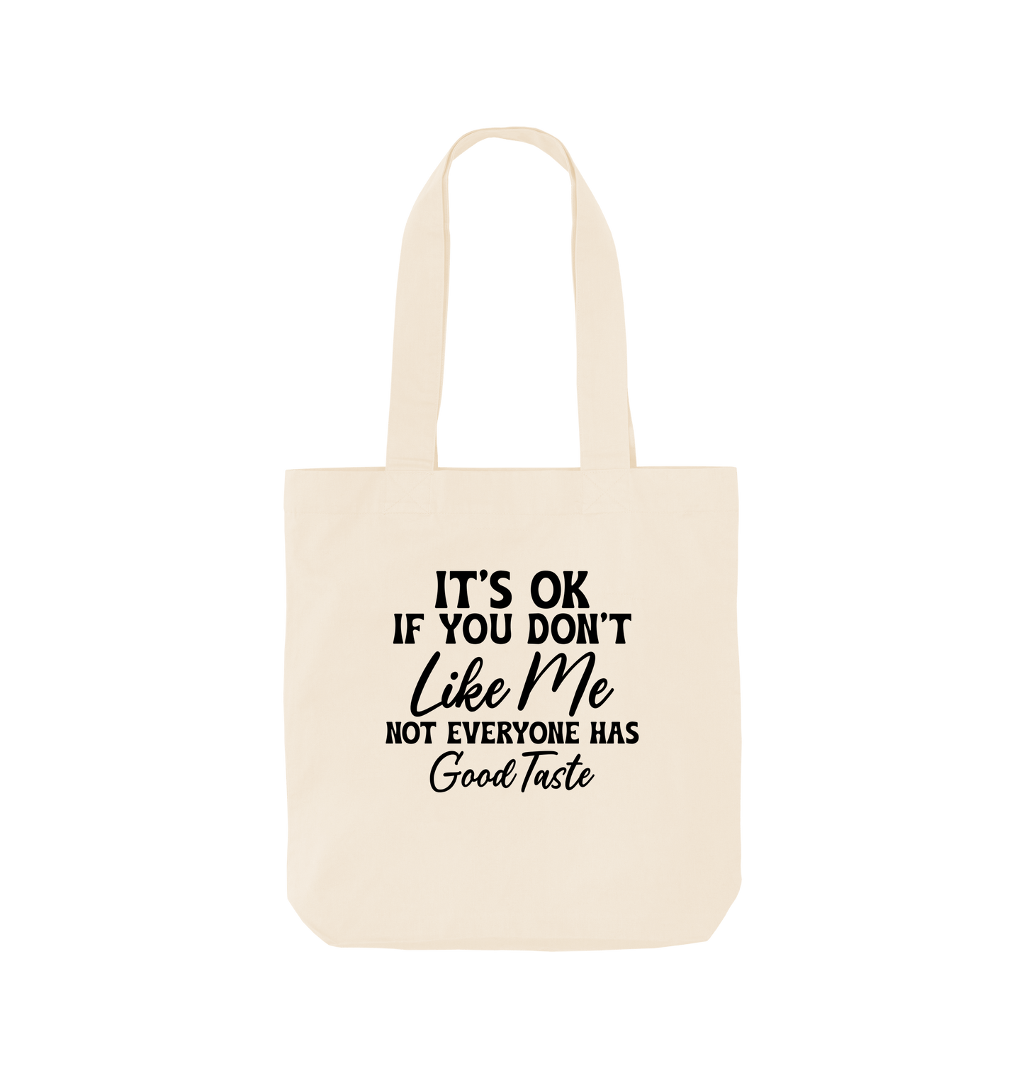 White tote bag with text design