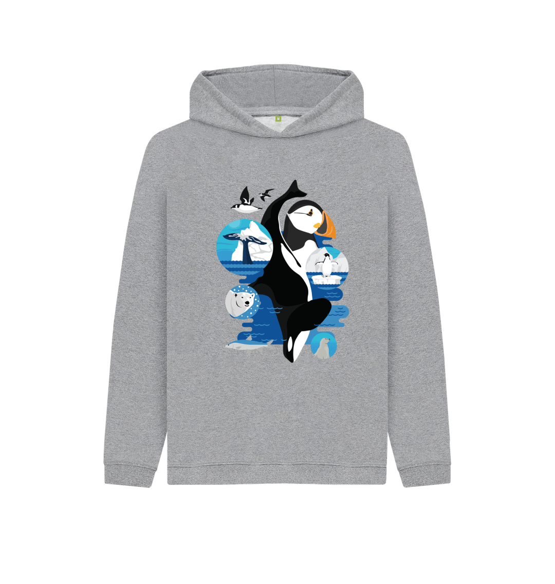 Gray hoodie with Arctic animal design
