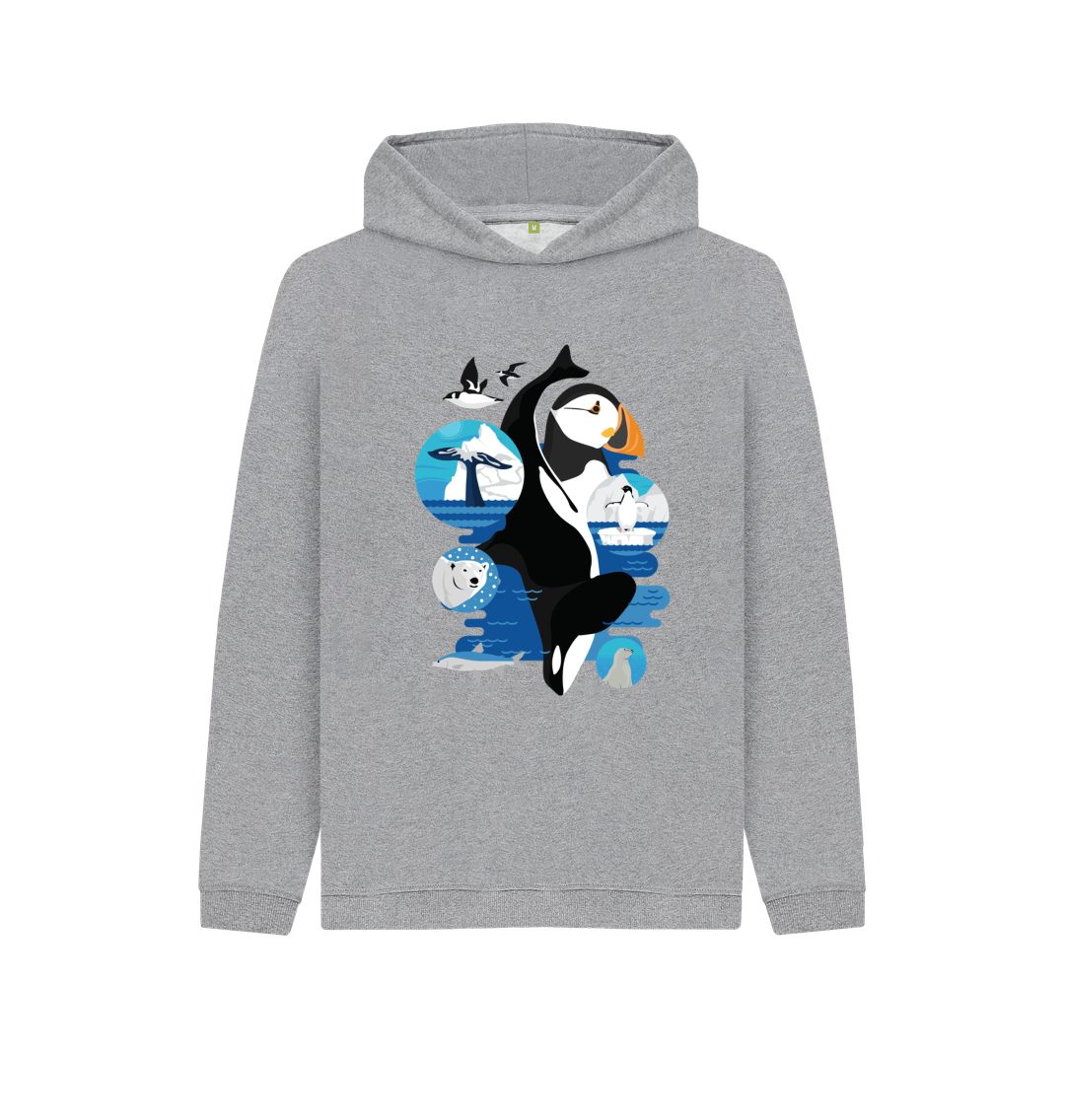 Gray hoodie with Arctic animal design