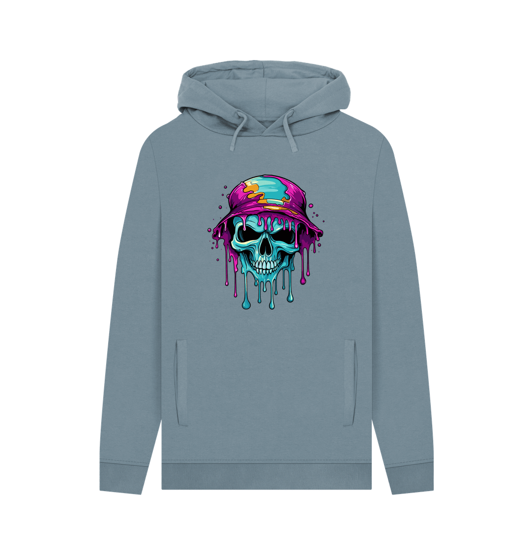 Gray hoodie with colorful skull graphic
