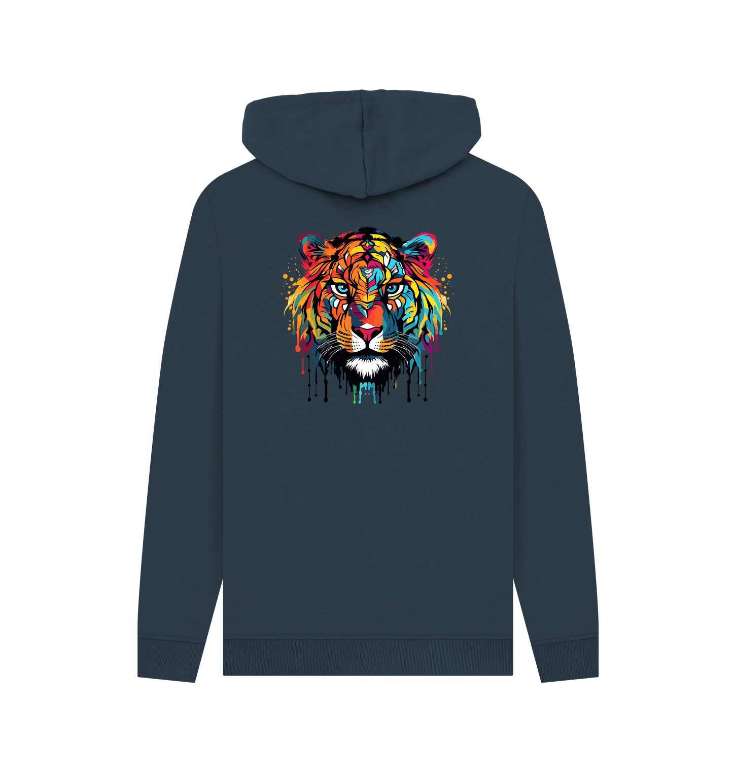 Colorful tiger hoodie with dark background