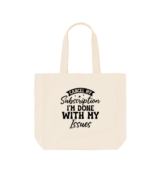White tote bag with text design