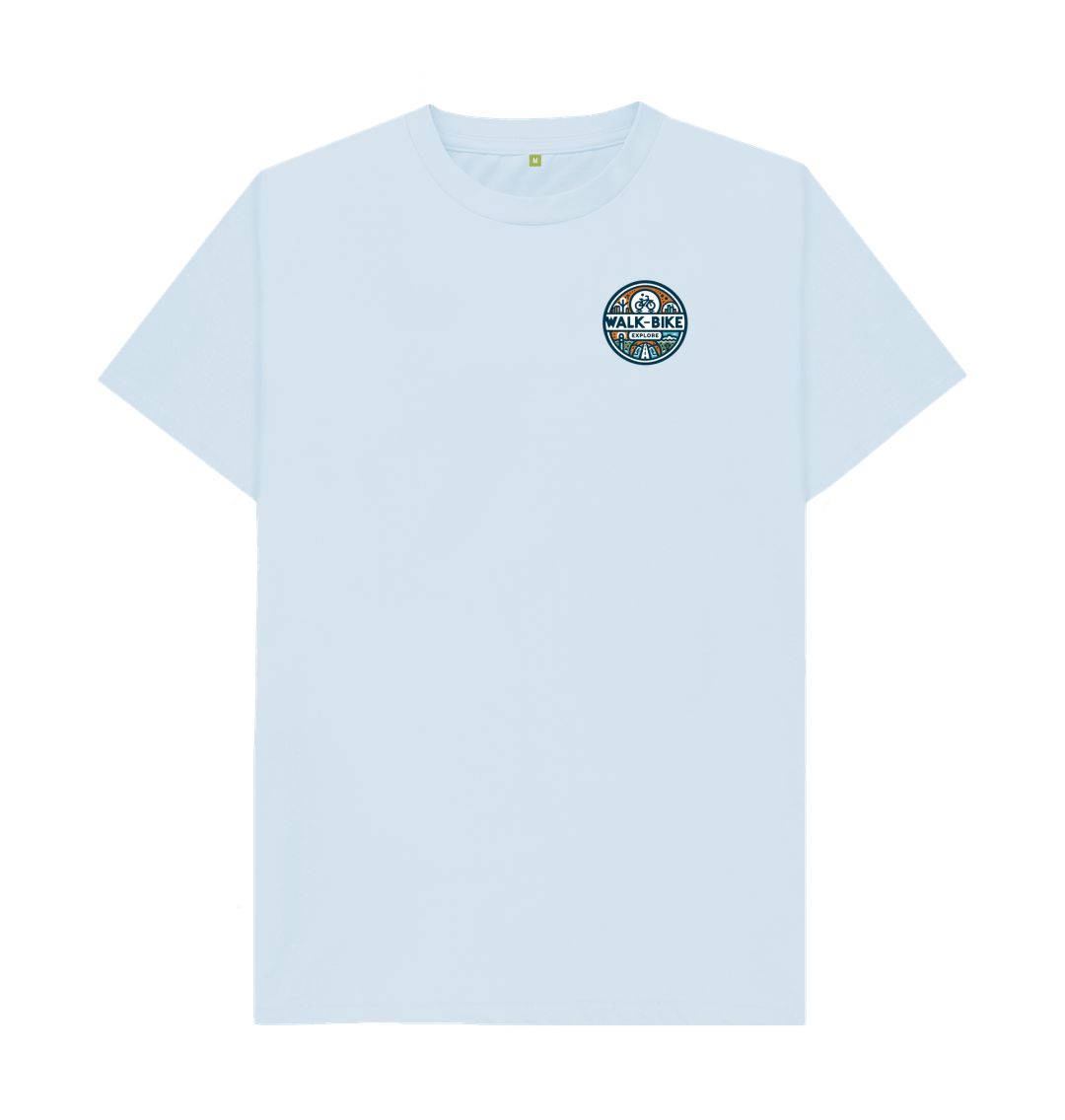 Light blue t-shirt with "WALK-BIKE" logo