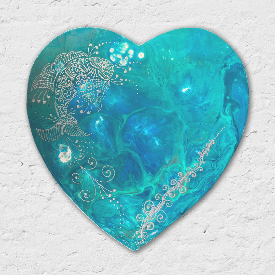 Heart retailer of the ocean - Heart of the Ocean - Abstract original painting - Single piece acrylic on canvas acrylic picture turquoise silver gold blue