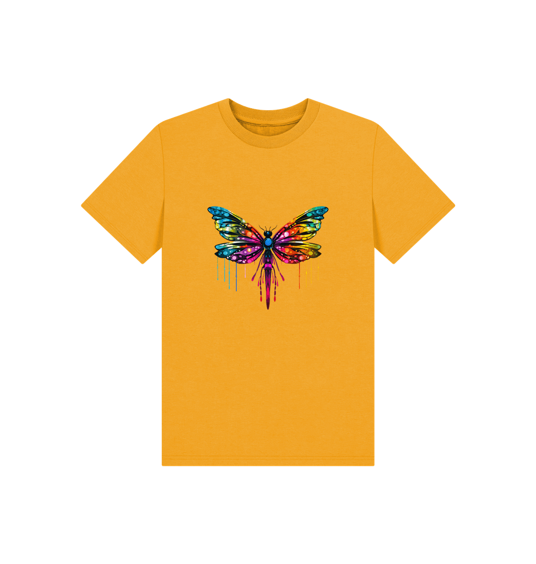 Yellow t-shirt with colorful butterfly design