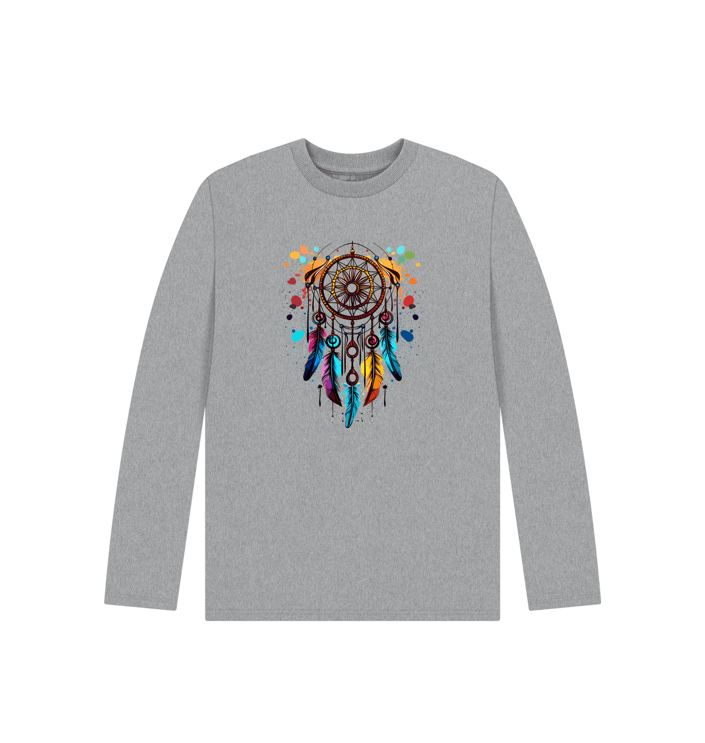 Gray long-sleeved t-shirt with dreamcatcher design
