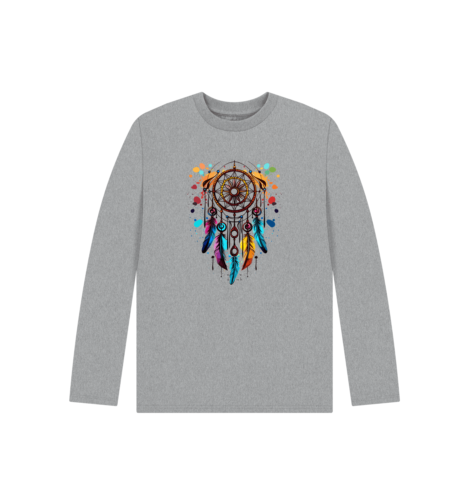 Gray long-sleeved t-shirt with dreamcatcher design