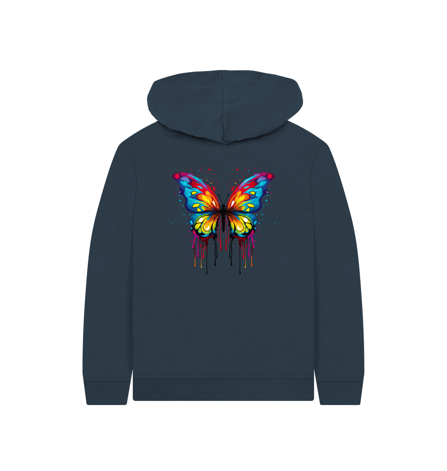 Colorful butterfly hoodie with dripping paint effect