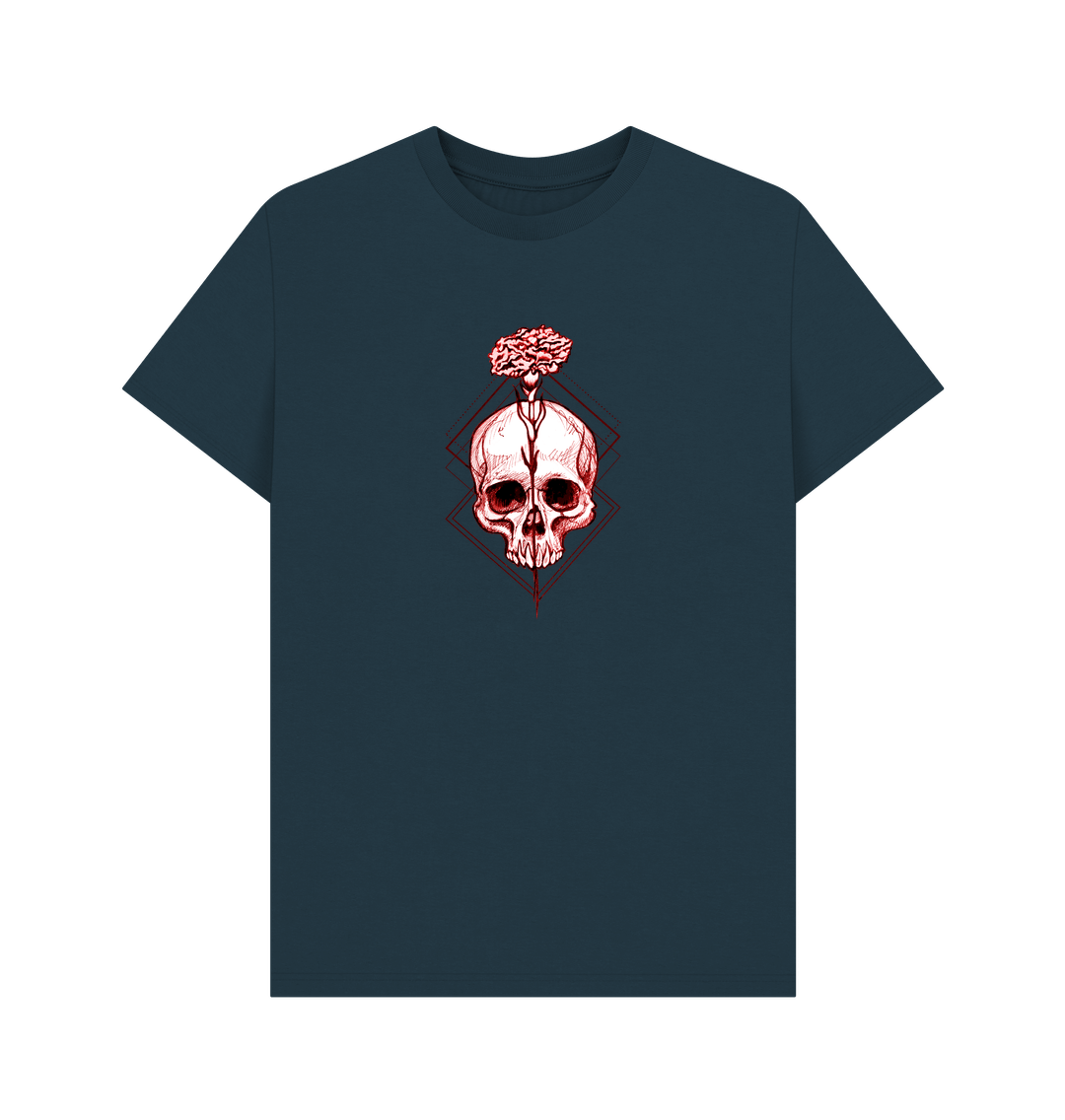 Dark blue t-shirt with skull and flower design