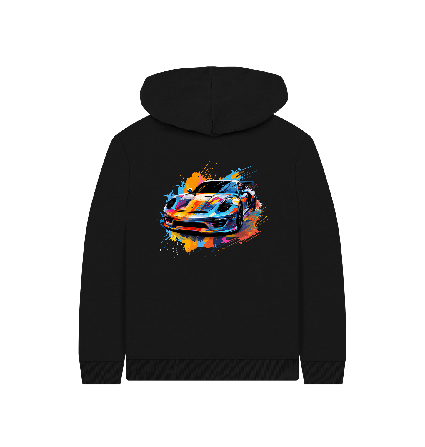 Black hoodie with colorful car graphic