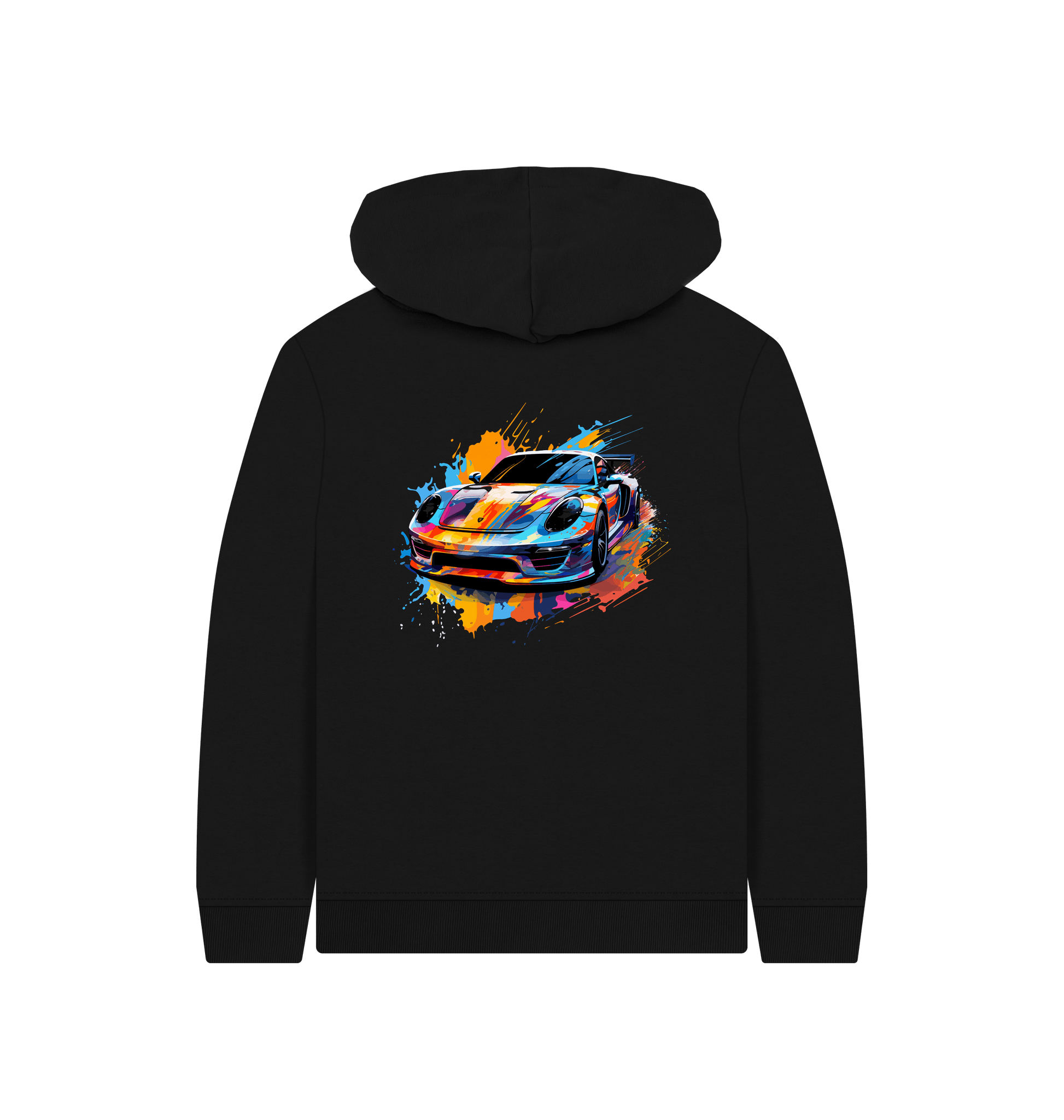 Black hoodie with colorful car graphic