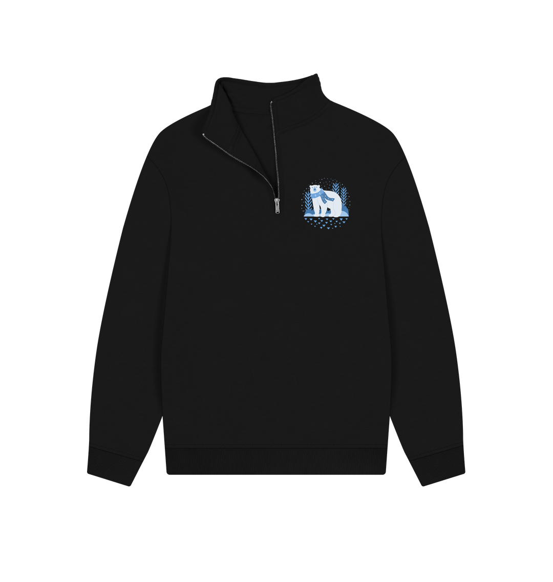 Black quarter-zip sweatshirt with polar bear design