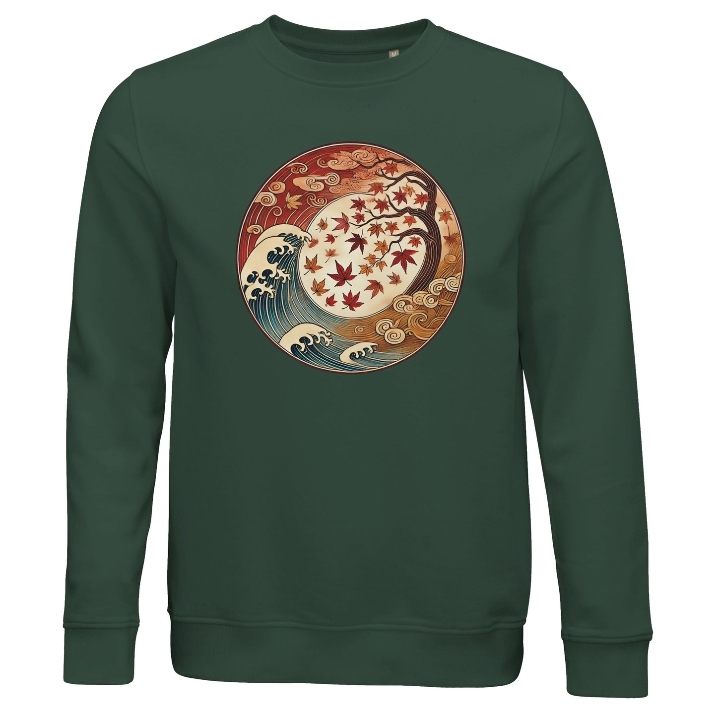 Dark green sweatshirt with autumn-themed graphic