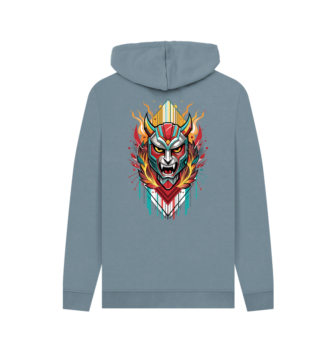 Gray hoodie with dragon mask design
