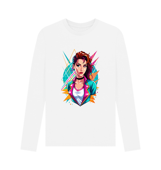 White long-sleeved t-shirt with graphic design