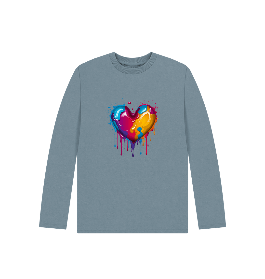 Long-sleeved t-shirt with dripping heart design