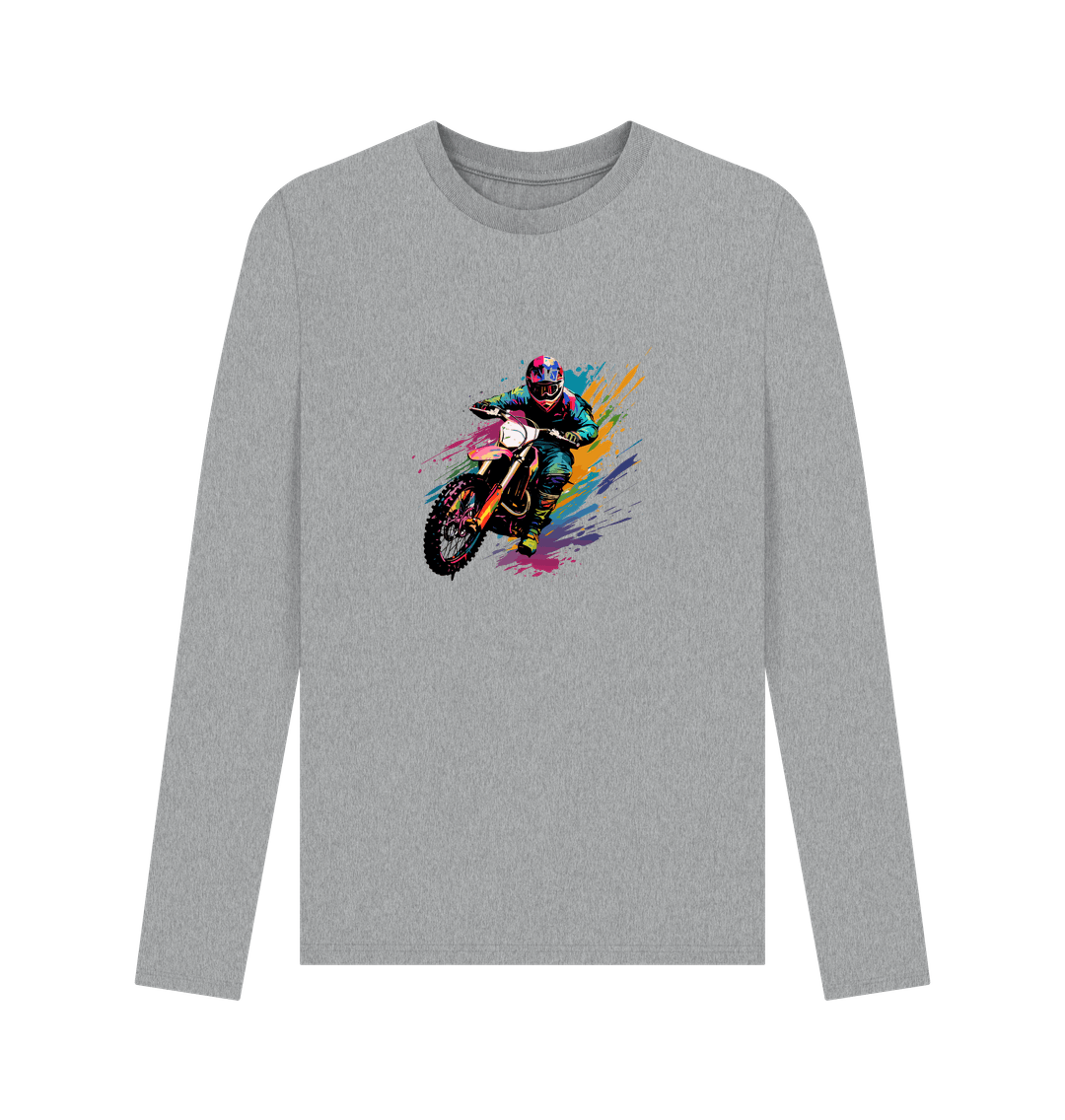 Gray long-sleeved t-shirt with motocross rider graphic