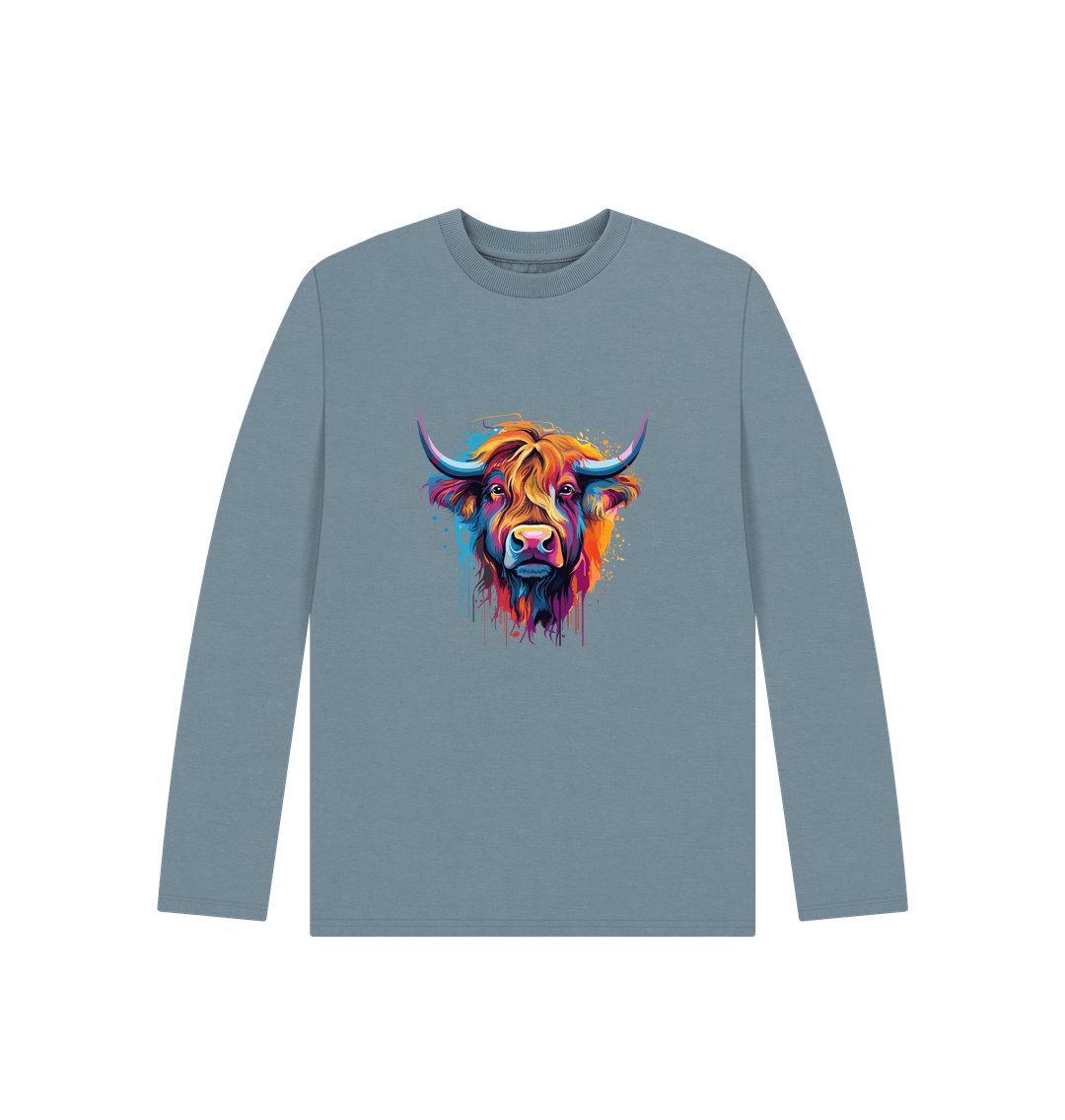Long-sleeved t-shirt with colorful bull graphic