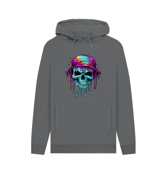 Gray hoodie with skull graphic