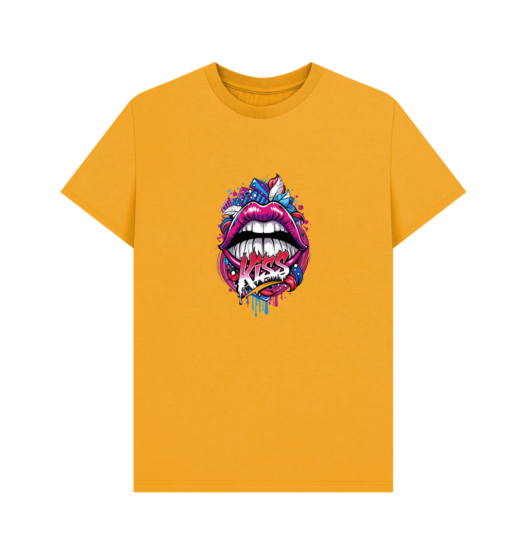 Yellow t-shirt with colorful lips graphic