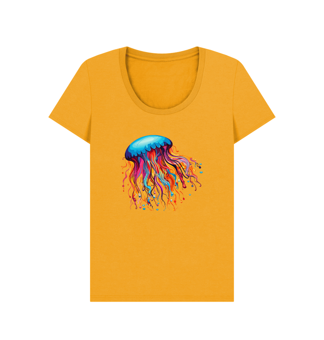 Yellow t-shirt with colorful jellyfish design