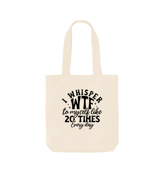 White tote bag with text design