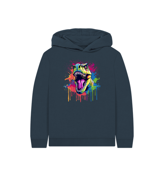 Colorful dinosaur hoodie with vibrant splatter design