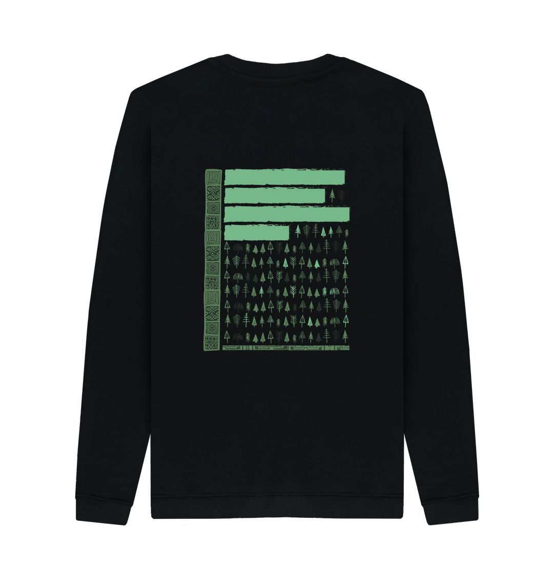 Black sweatshirt with green forest pattern