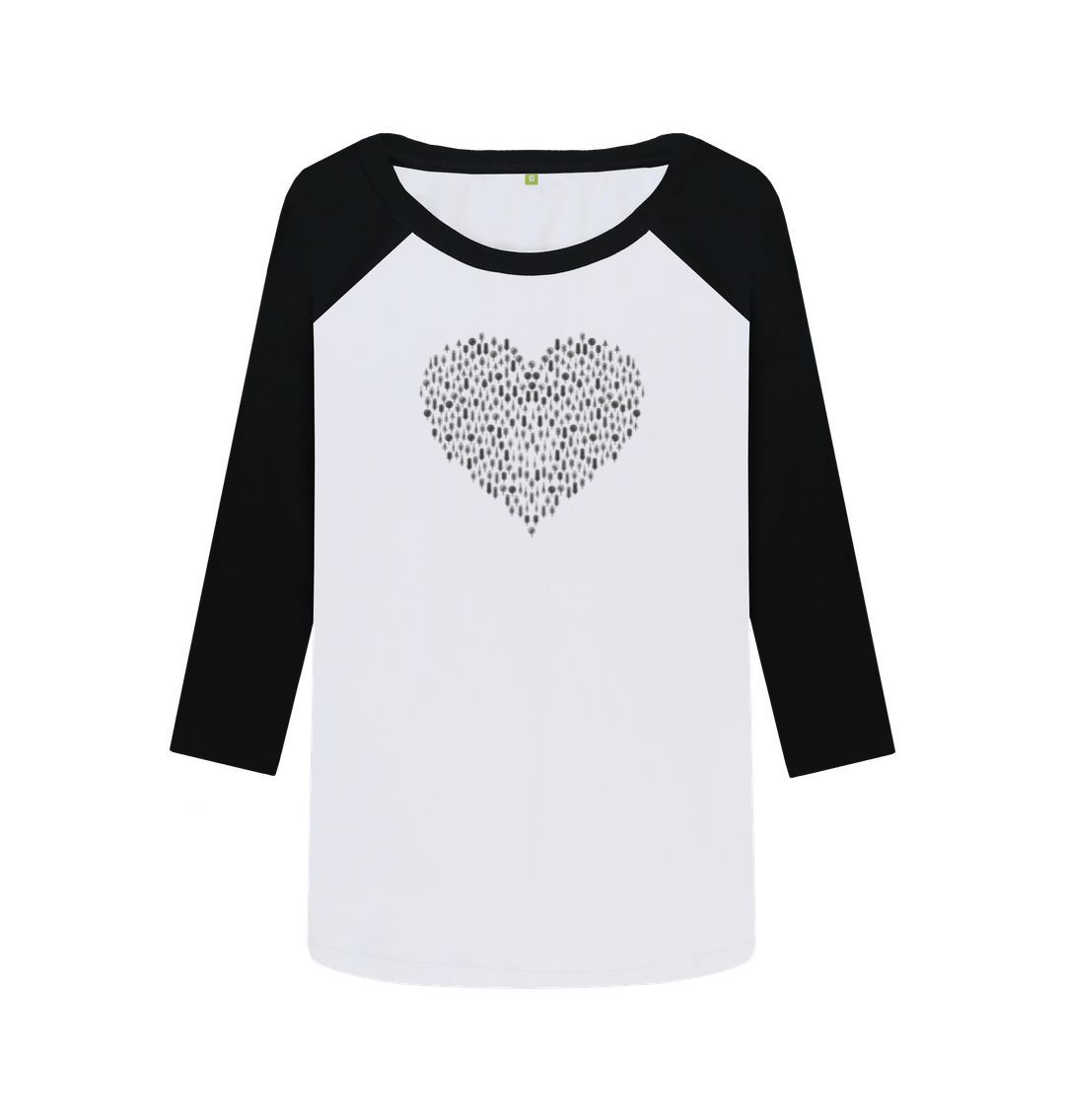 White and black raglan t-shirt with heart design
