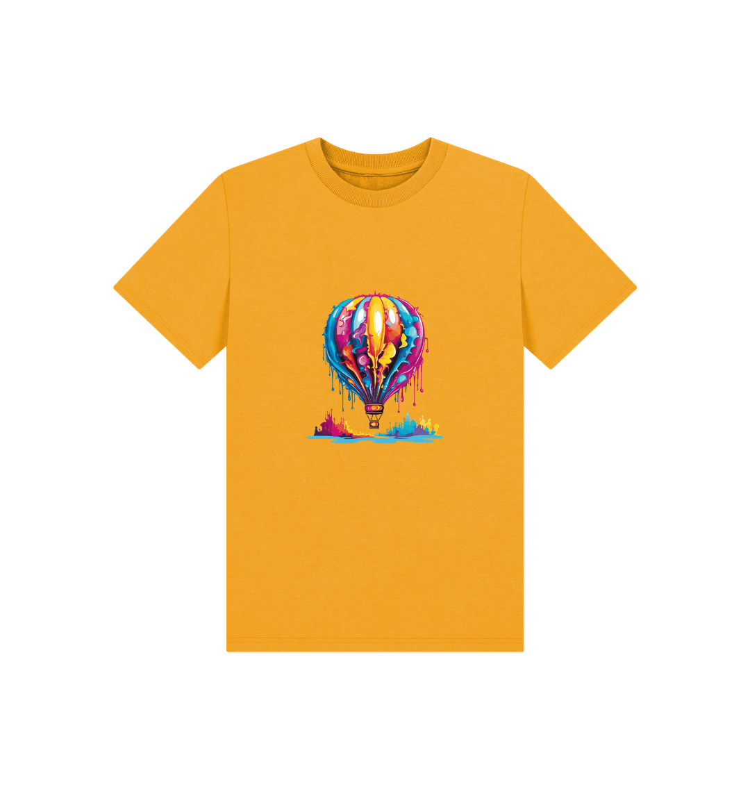 Yellow t-shirt with colorful hot air balloon design