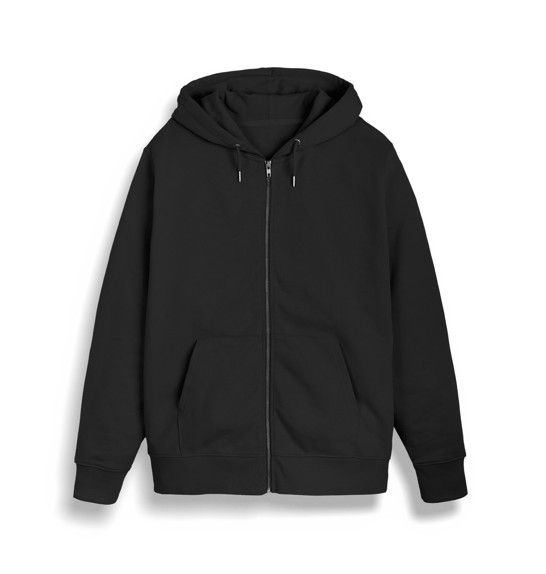 Black zip-up hoodie with hood