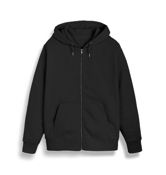 Black zip-up hoodie with hood