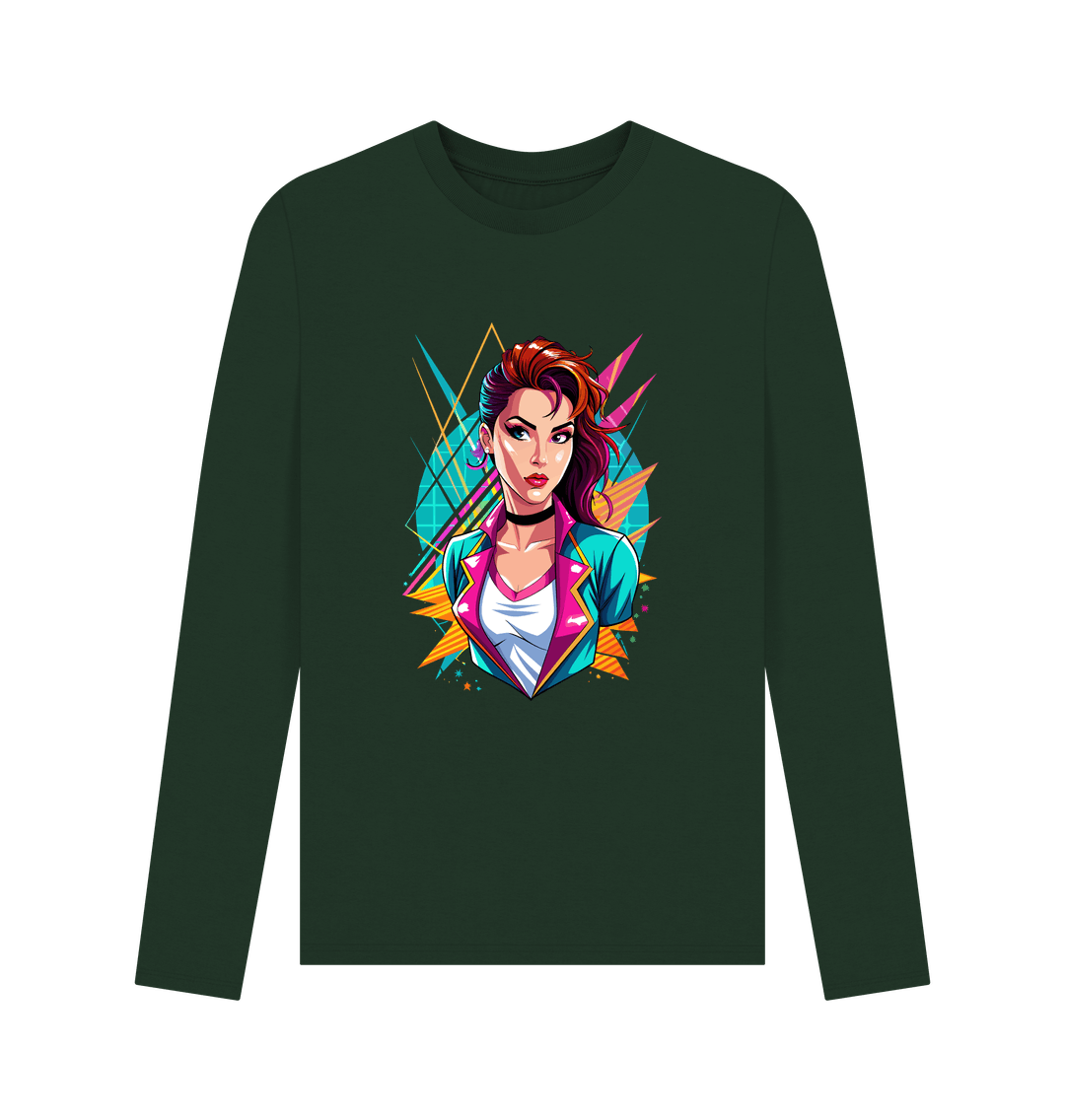 Dark green long-sleeved t-shirt with graphic design