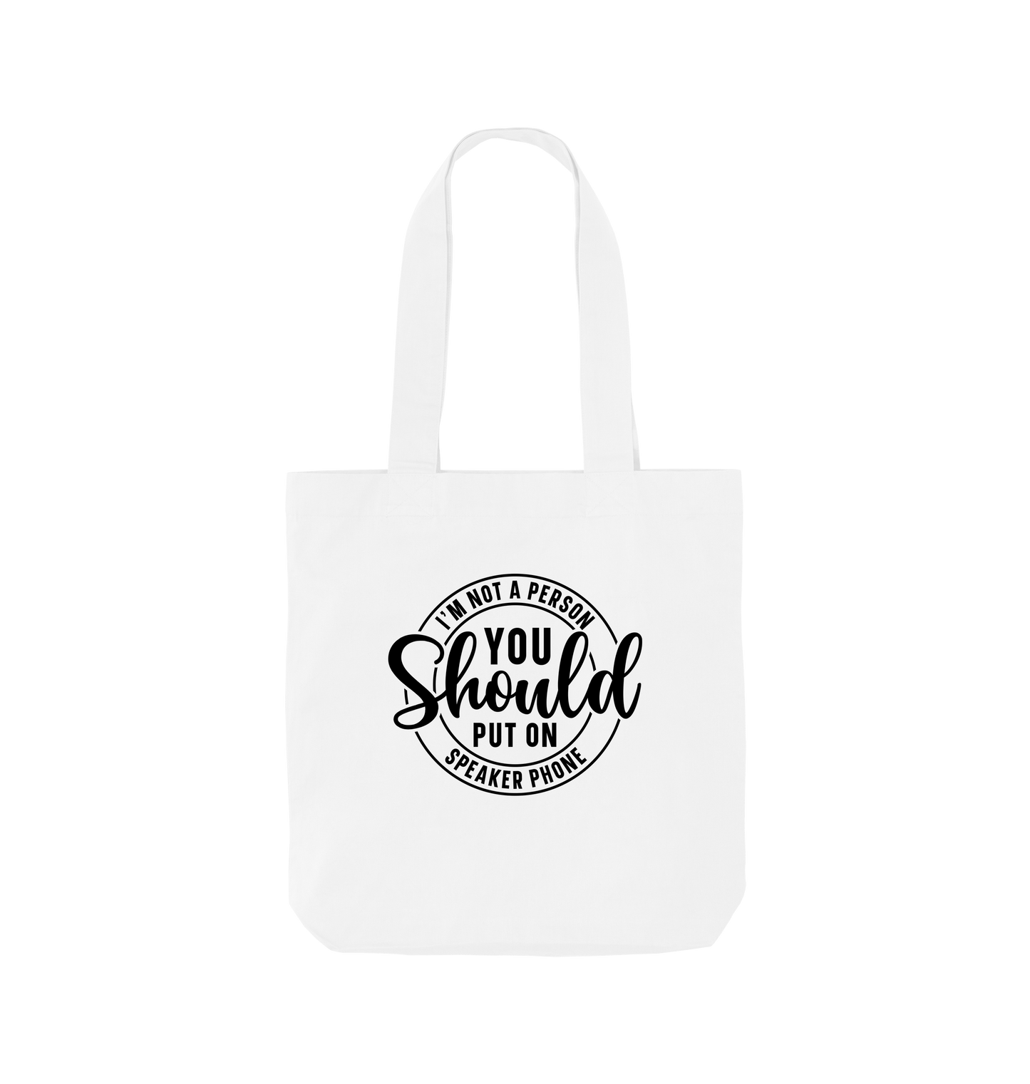 White tote bag with text design
