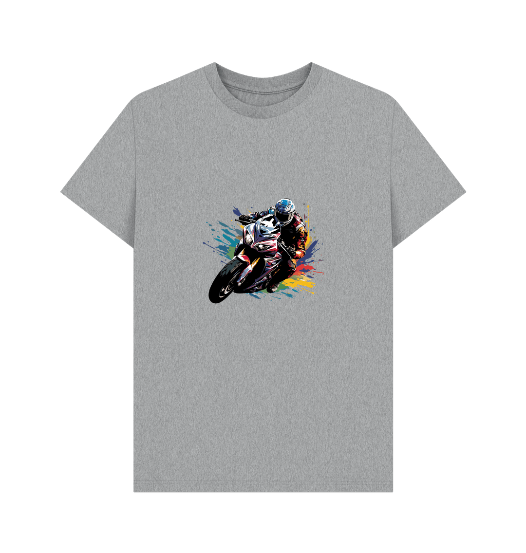 Gray t-shirt with motorcycle graphic