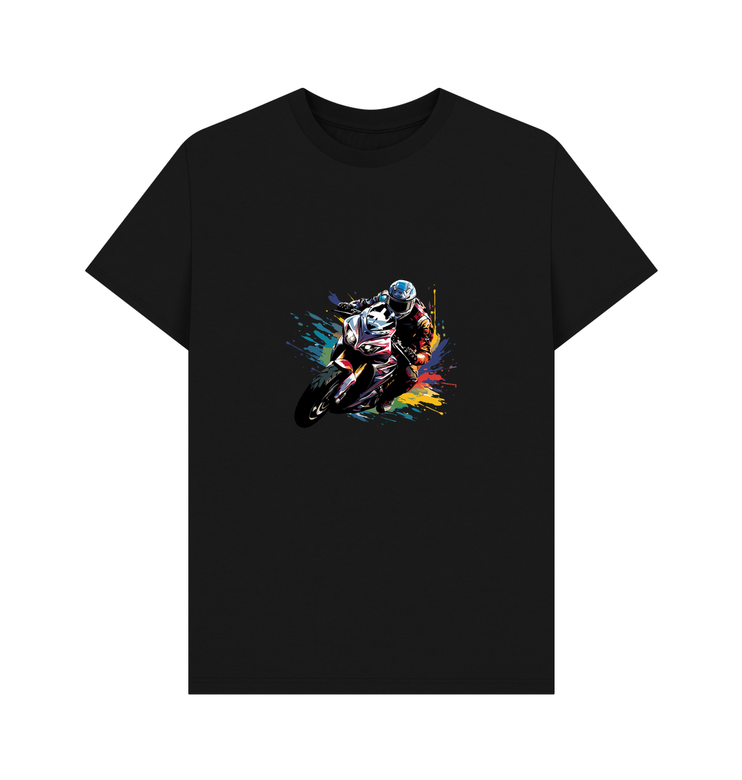 Black t-shirt with motorcycle graphic