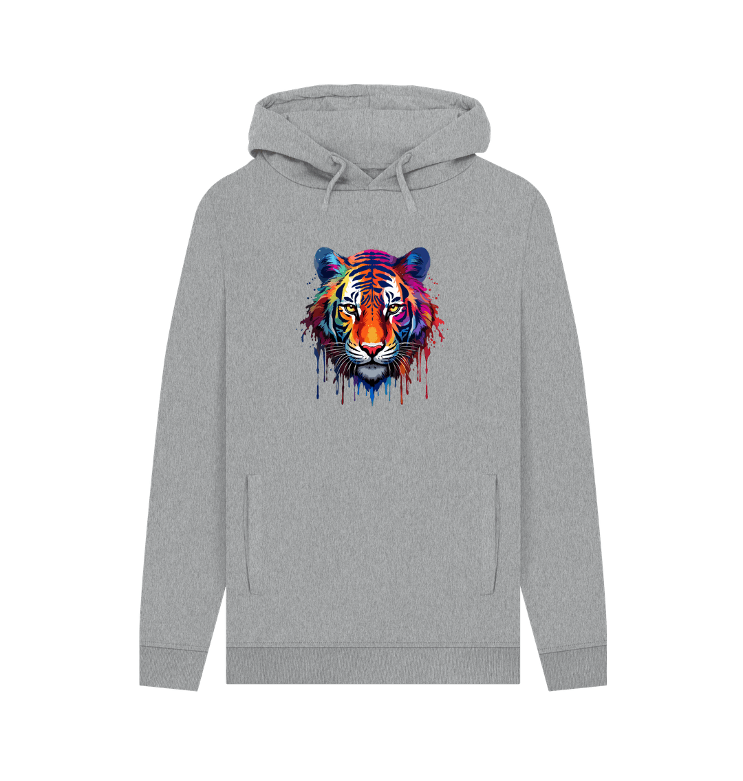 Gray hoodie with colorful tiger graphic