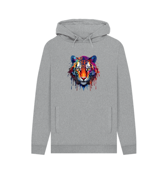 Gray hoodie with colorful tiger graphic