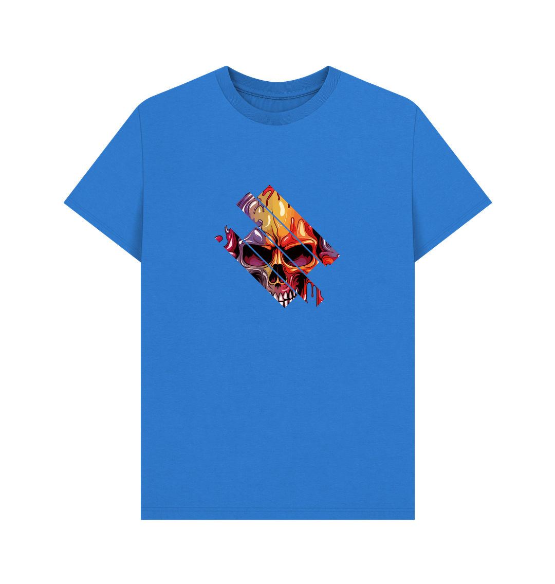 Blue t-shirt with skull graphic