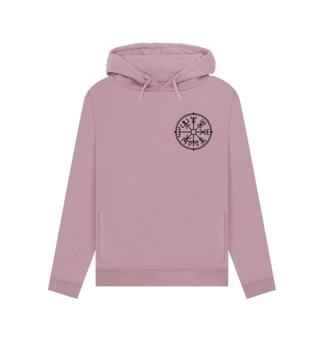 Pink hoodie with compass design