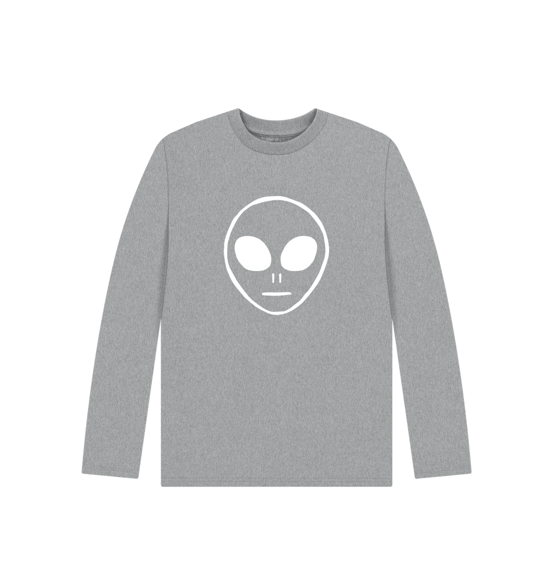 Gray long-sleeved t-shirt with alien face design