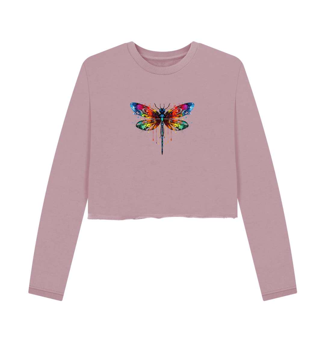 Pink cropped sweatshirt with colorful butterfly design