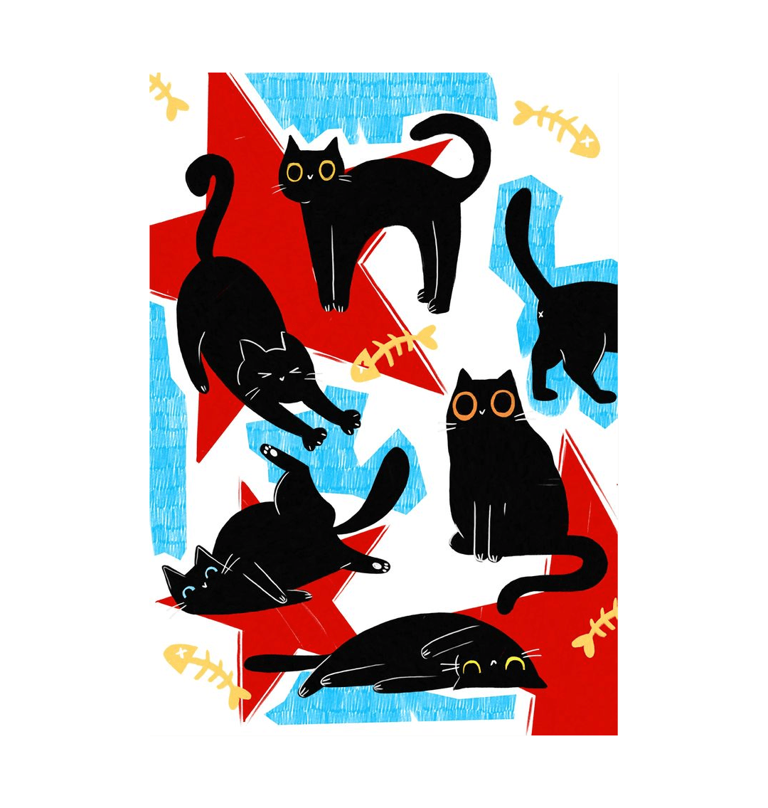 Black cat illustration on colorful background
