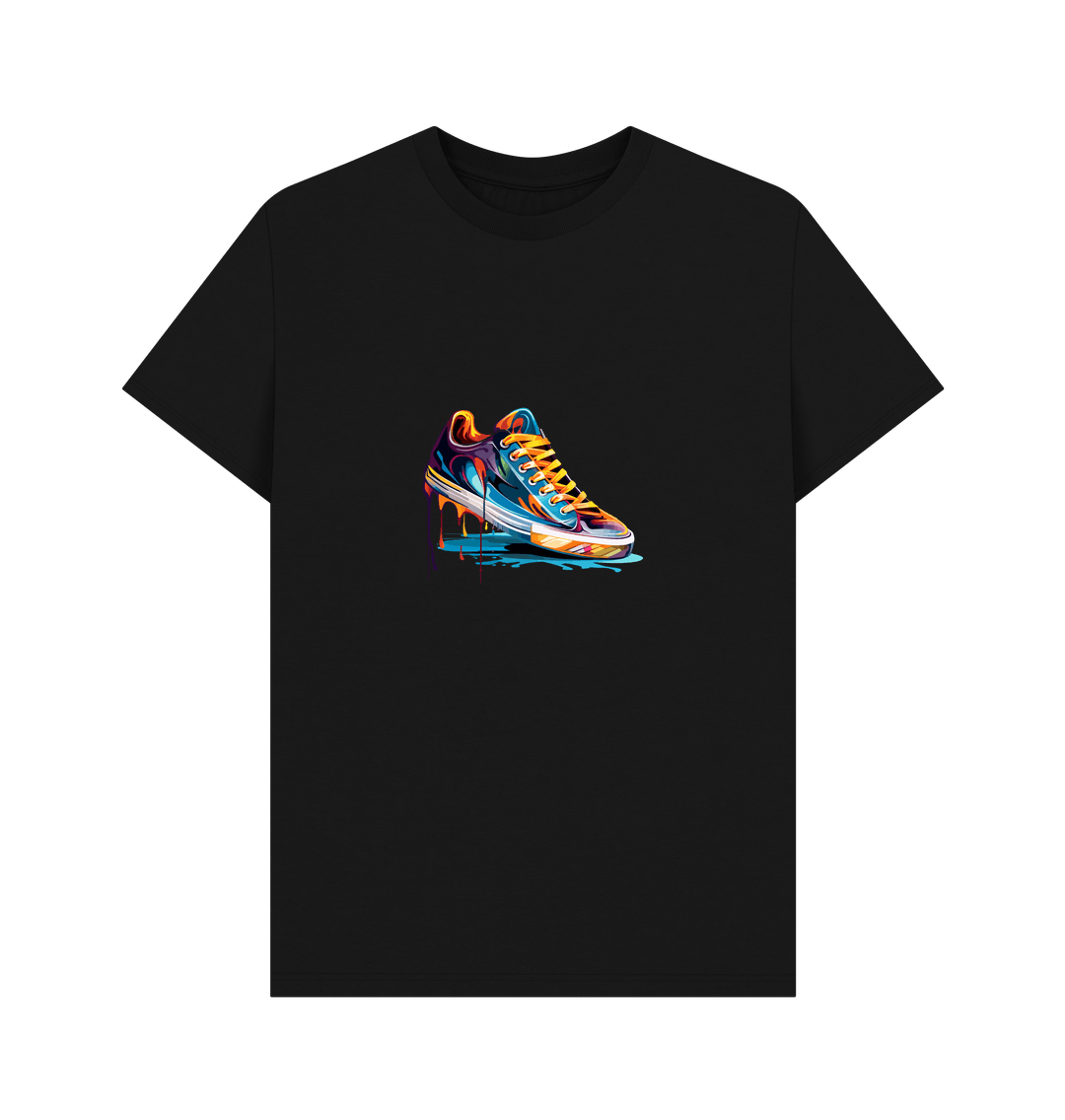 Black t-shirt with colorful sneaker graphic